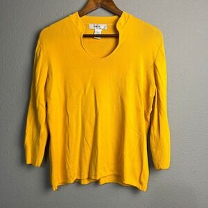 Kikit Maurice Sasson Yellow Split Neck Sweater XL Rayon Nylon Pullover Hong Kong
